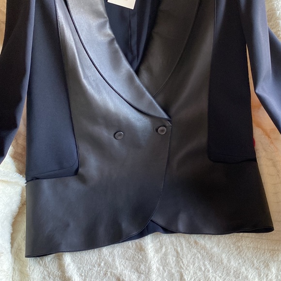 O’2nd Stunning Dark Blue Leather Like Combination Jacket New With Tags - Picture 13 of 14
